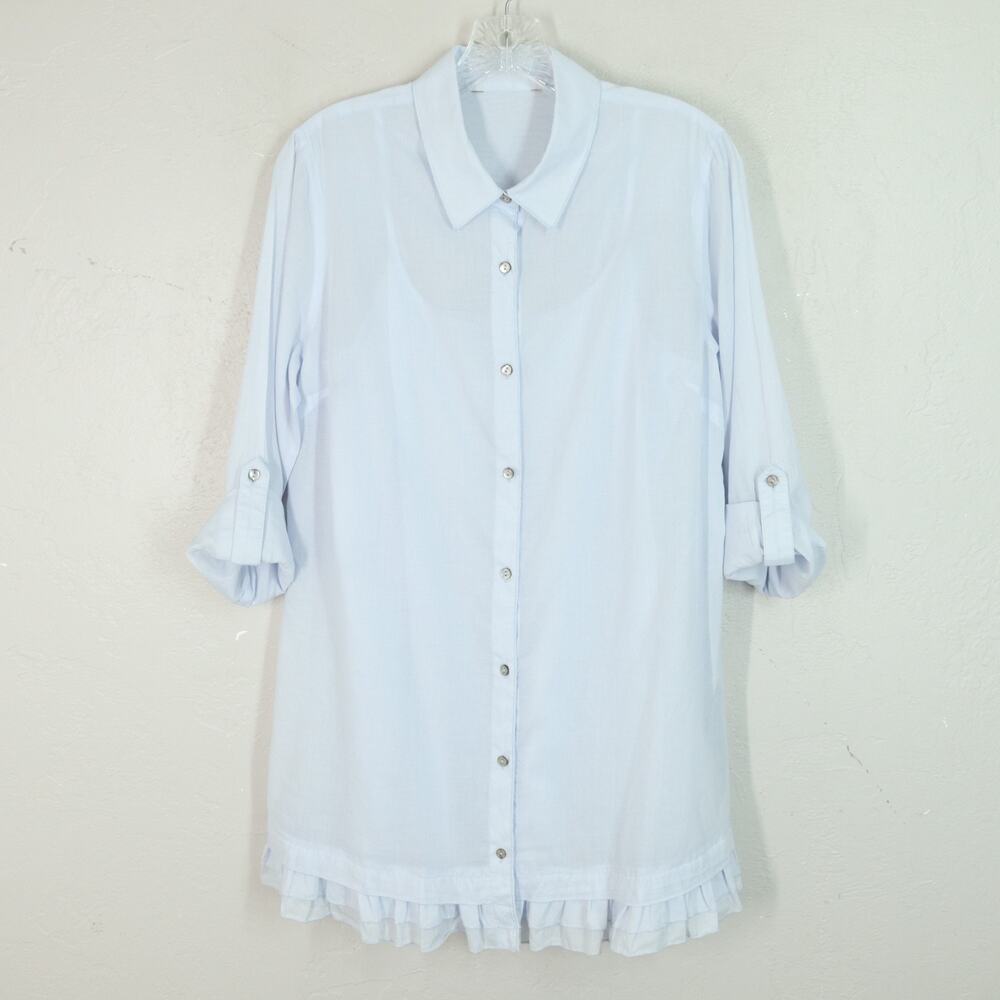 SOFT SURROUNDINGS Top 2 Pc Set Women S Lt Blue Cami Ruffle Long Sleeve Roll Tab